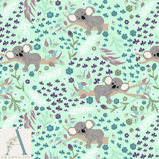 Sweet Sleepy Koala on Turquoise