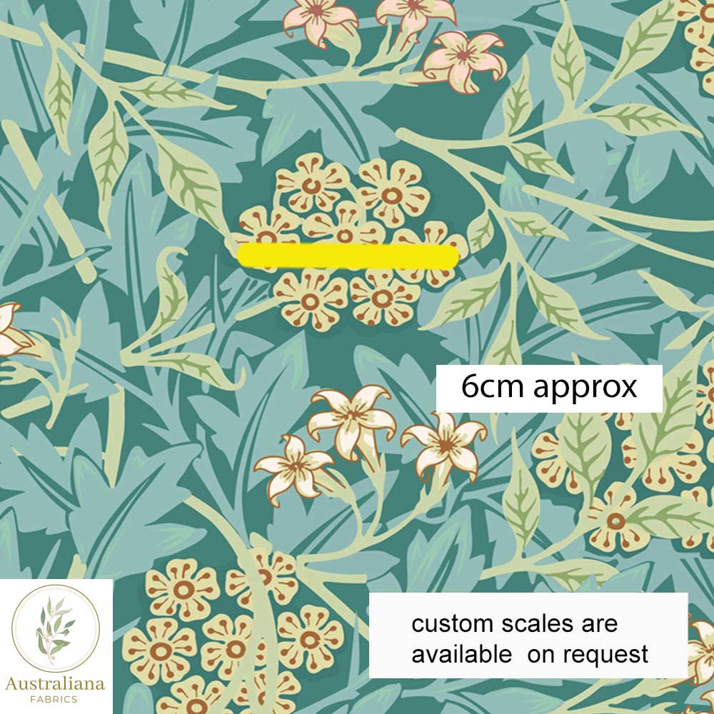 Amanda Joy Fabrics Fabric 1 metre / Cotton Sateen / medium William Morris Jasmine Sage & Honey Vibrant