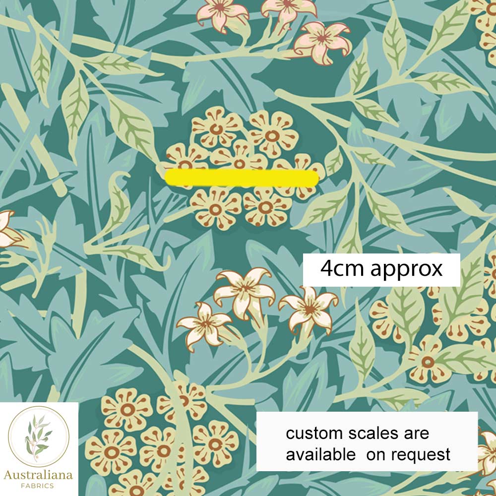 Amanda Joy Fabrics Fabric 1 metre / Cotton Sateen / small William Morris Jasmine Sage & Honey Vibrant