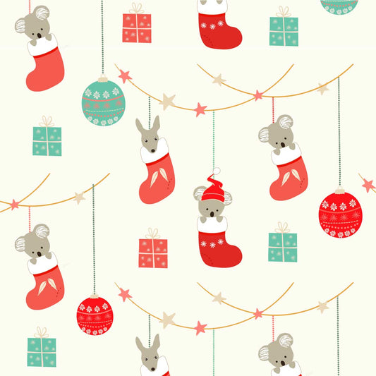 Amanda Joy Fabrics Fabric 1 Metre / Premium woven 100% cotton sateen 150gsm Koala & Kangaroo Stockings cream