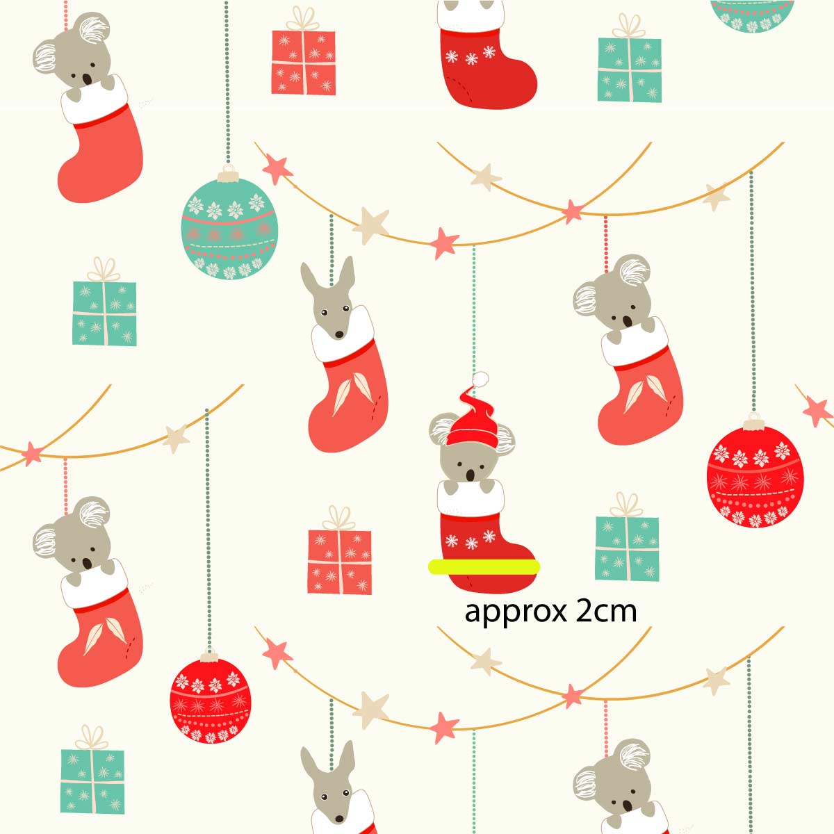 Amanda Joy Fabrics Fabric 1 Metre / Premium woven 100% cotton sateen 150gsm Koala & Kangaroo Stockings cream