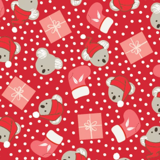 Amanda Joy Fabrics Fabric 1 metre / Premium woven 100% cotton sateen 150gsm Koalas Christmas Presents Red