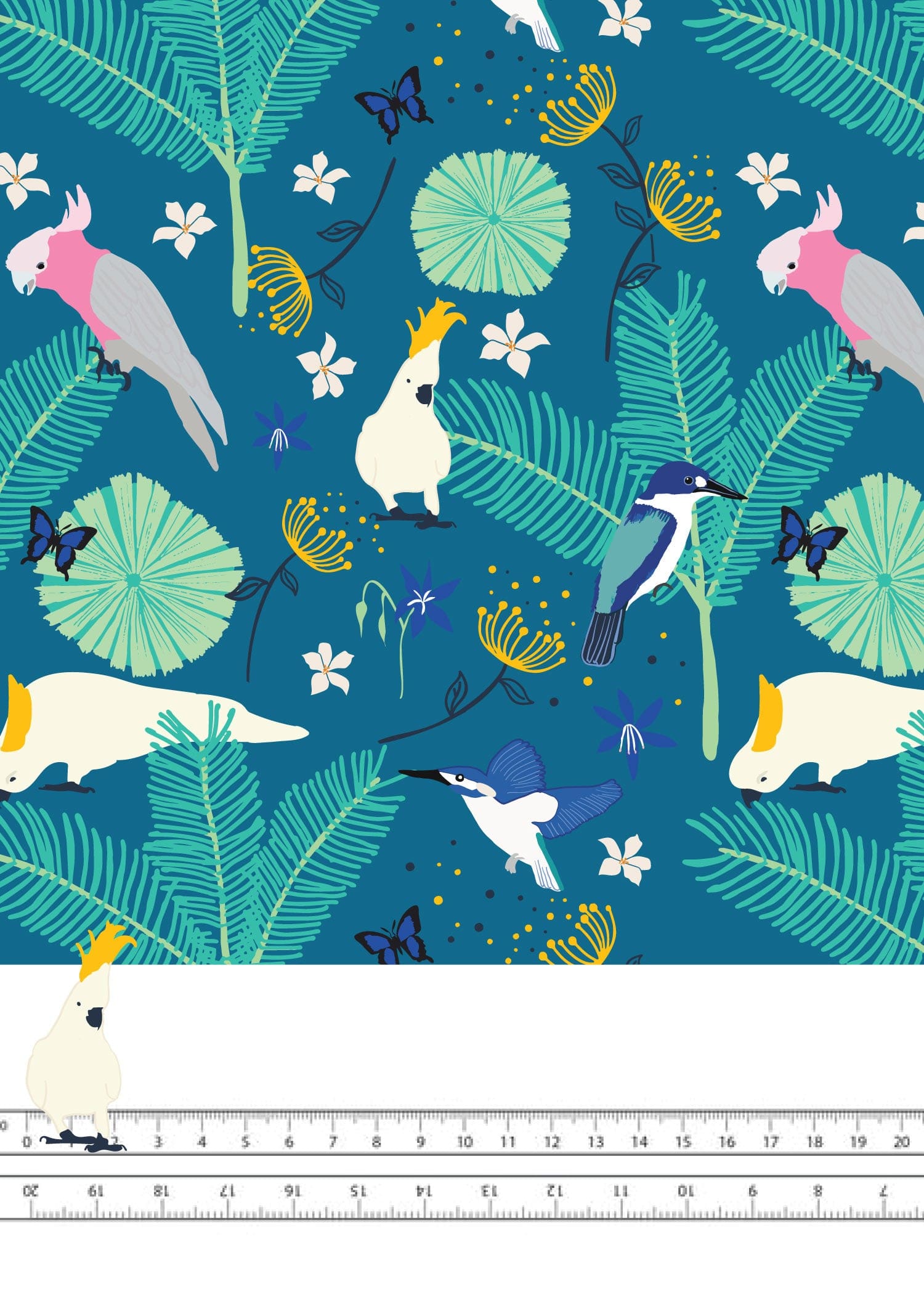Amanda Joy Fabrics Fabric 1 Metre / Premium woven cotton sateen 150gsm Australian Birds: Cockatoos, Kingfishers and Galahs Fabric