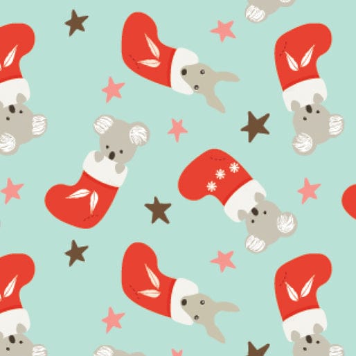 Amanda Joy Fabrics Fabric 1 Metre / Premium woven cotton sateen 150gsm Christmas Fabric: Koala & Joey Stockings-Australian made