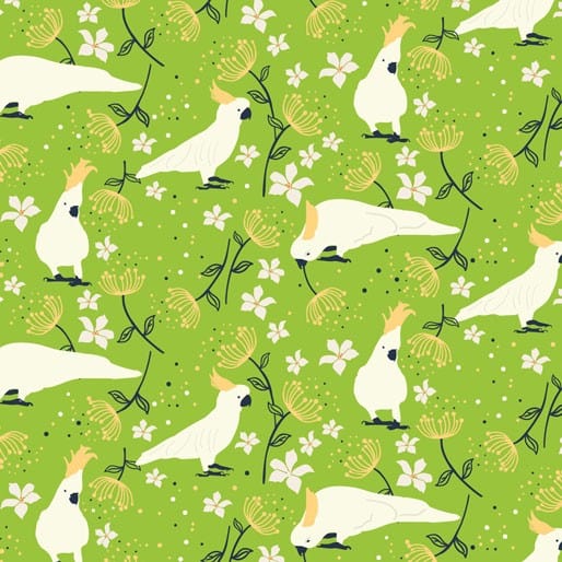 Amanda Joy Fabrics Fabric 1 Metre / Premium woven cotton sateen 150gsm Cockatoo fabric Lime