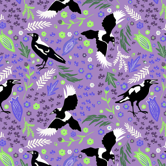 Amanda Joy Fabrics Fabric 1 Metre / Premium woven cotton sateen 150gsm Magpie Folk Story Fabric Lavender