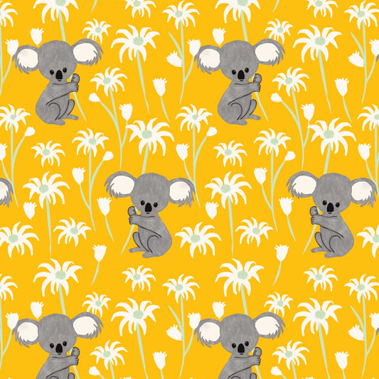 Amanda Joy Fabrics Fabric 1 Metre / Premium woven cotton sateen 150gsm Sweet Koala on Yellow