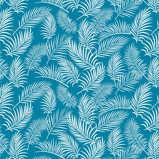 Amanda Joy Fabrics Fabric 1 Metre / Premium woven cotton sateen 150gsm Tropical Fern Fronds Blue