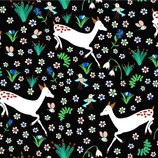 Amanda Joy Fabrics Fabric 1 metre / Premium woven cotton sateen 150gsm Woodlands Running Deer ~ Black