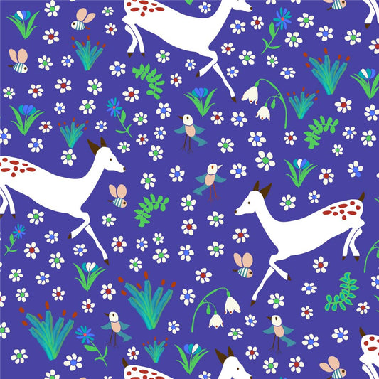 Amanda Joy Fabrics Fabric 1 metre / Premium woven cotton sateen 150gsm Woodlands Running Deer ~ Purple
