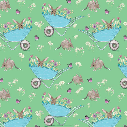 Amanda Joy Fabrics Fabric 1 metre / Woven cotton Bilby Barrows on Green