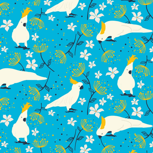 Amanda Joy Fabrics Fabric 50cm Cockatoo fabric ~ Sky Blue