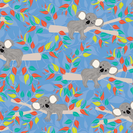 Amanda Joy Fabrics Fabric 50cm Sleeping Koala Fabric on Blue