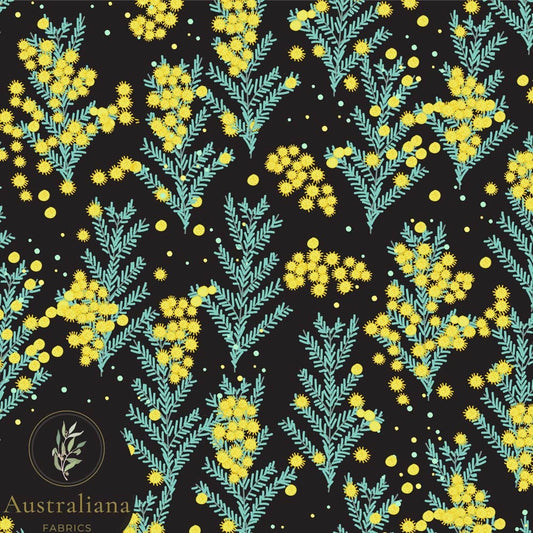 Amanda Joy Fabrics Fabric Cotton sateen / 1 Metre Wattle on Black