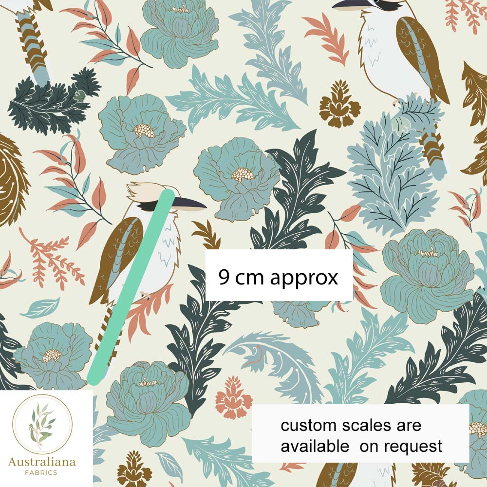 Amanda Joy Fabrics Fabric Kookaburra on Cream Soft Furnishings & Upholstery Fabric