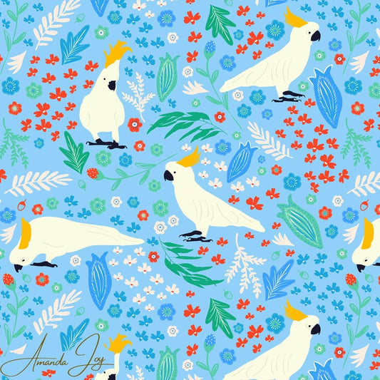 Amanda Joy Fabrics Fabric Premium Quality Woven Cotton sateen 150gsm / 1 Metre Cockatoo Garden