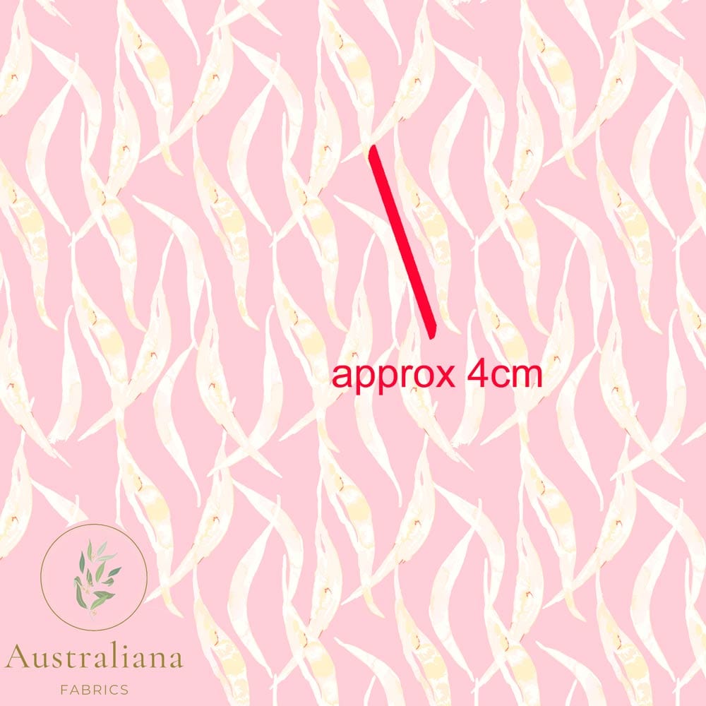 Amanda Joy Fabrics Fabric Premium Quality Woven Cotton sateen 150gsm / 1 Metre (cut continuous) Eucalyptus Leaves Pink
