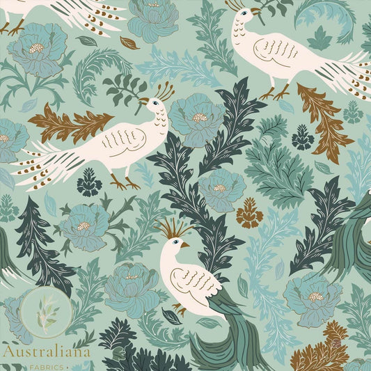 Amanda Joy Fabrics Fabric Premium Quality Woven Cotton Sateen 150gsm / 1 Metre Peacock Garden
