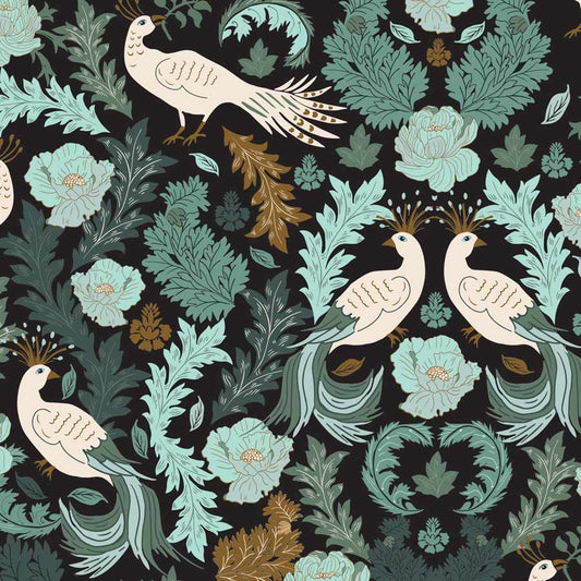 Amanda Joy Fabrics Fabric Premium Quality Woven Cotton Sateen 150gsm / 1 Metre Peacock Garden Black