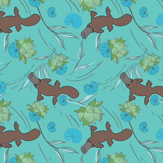 Amanda Joy Fabrics Fabric Premium Quality Woven Cotton Sateen 150gsm / 1 Metre Platypus Fabric Green