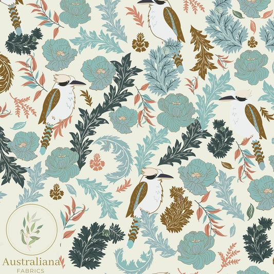 Amanda Joy Fabrics Fabric Premium Woven Cotton sateen 150 gsm / 1 Metre / Small Elegant Kookaburra Cream