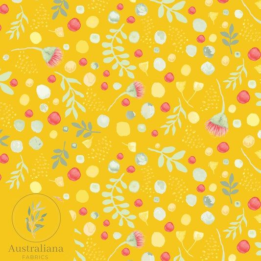 Amanda Joy Fabrics Fabric Premium woven Cotton Sateen 150gsm / 1 Metre Blossoms and Berries Yellow
