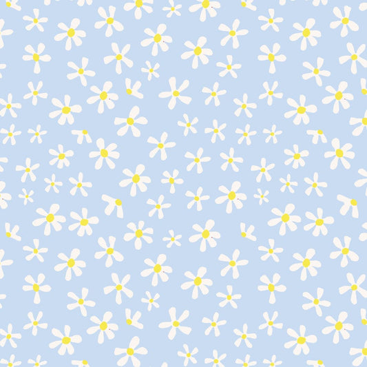 Amanda Joy Fabrics Fabric Premium Woven Cotton sateen 150gsm / 1 Metre Daisy on Blue