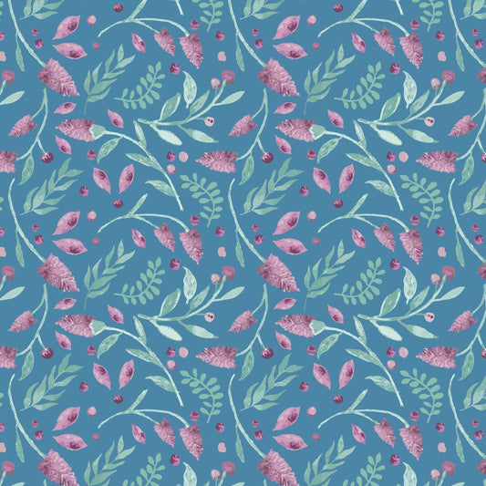 Amanda Joy Fabrics Fabric Premium Woven Cotton Sateen 150gsm / 1 Metre Mulla Mulla on Blue