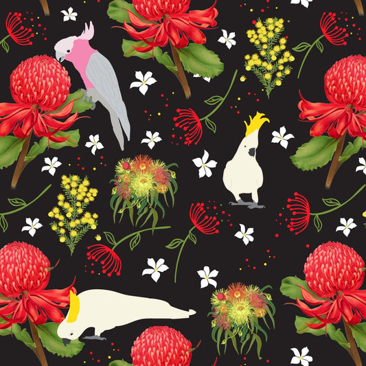 Amanda Joy Fabrics Fabric Roll 1 Metre / Premium woven cotton sateen 150gsm Wild Australian Birds Fabric