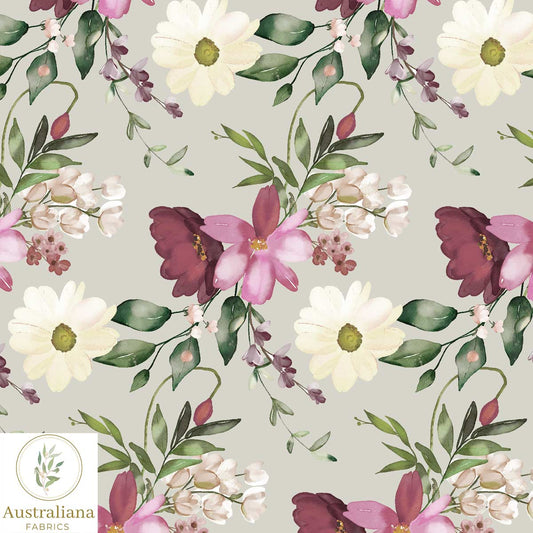 Amanda Joy Fabrics Fabric Watercolour Purple & Cream Floral