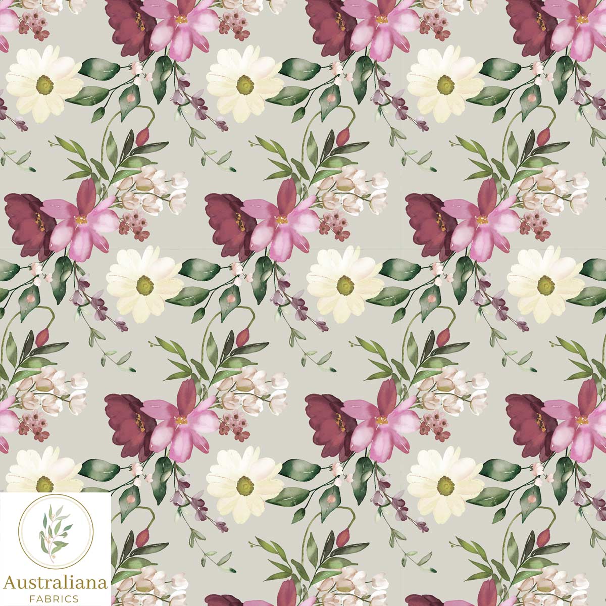 Amanda Joy Fabrics Fabric Watercolour Purple & Cream Floral