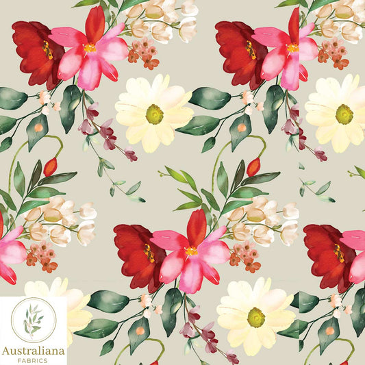 Amanda Joy Fabrics Fabric Watercolour Red & Cream Floral