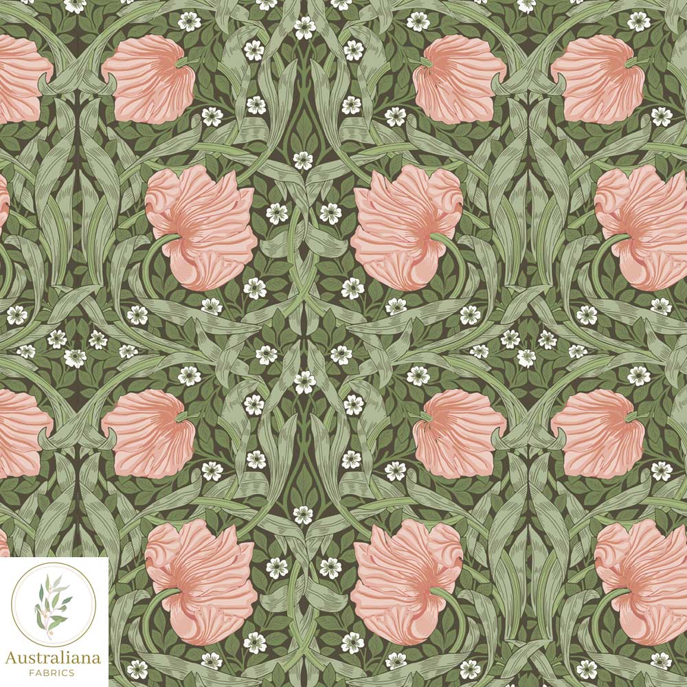 Amanda Joy Fabrics Fabric William Morris Pimpernel Olive & Peach