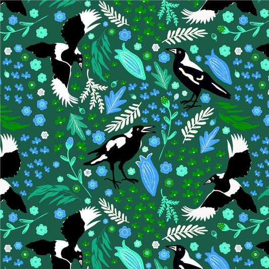 Magpie Folk Story Fabric Green