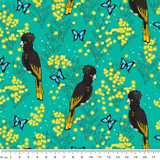Yellow Tailed Black Cockatoo on Green